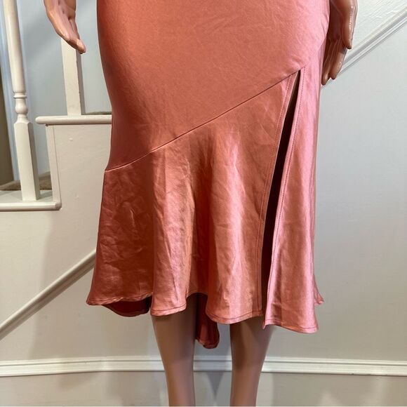 NWT coral satin slit midi dress - Picture 9 of 16